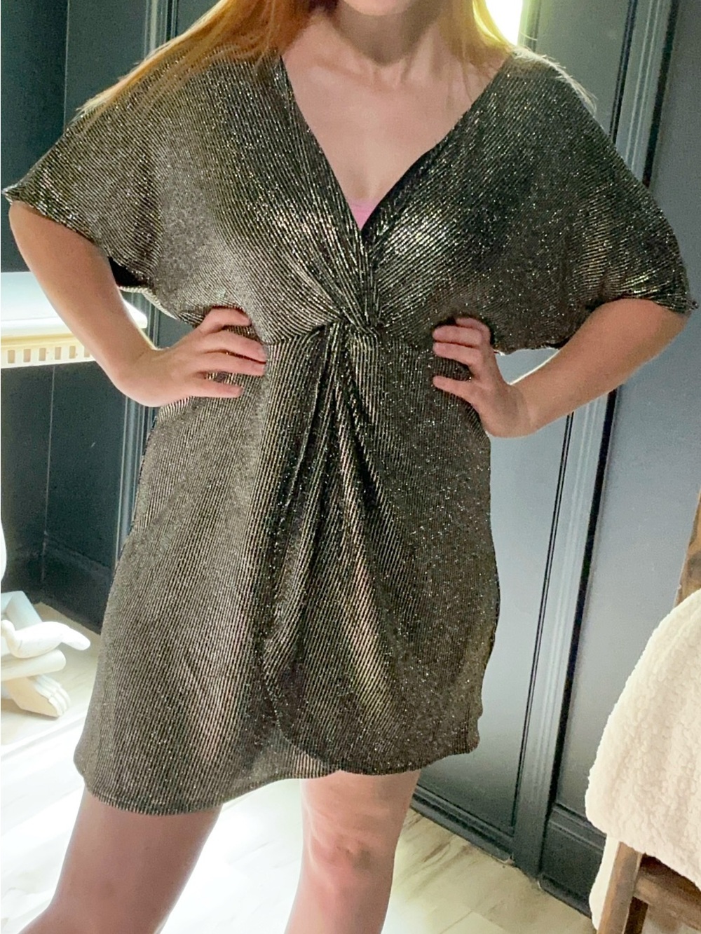 Show Me Your MuMu Black Metallic Twist-Front V-Neck Mini Dress